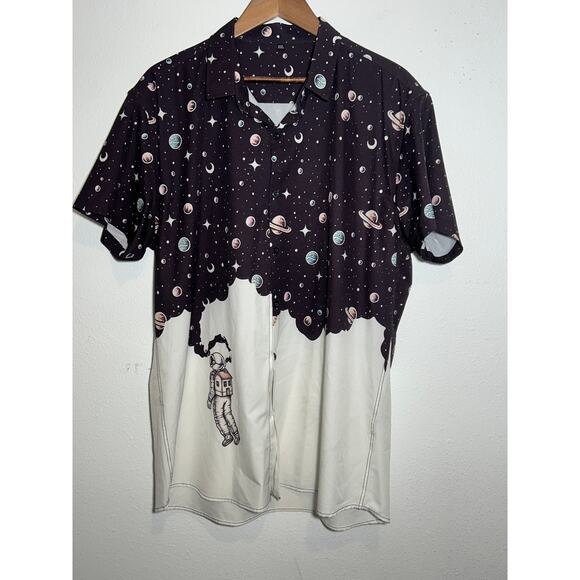 Shein Men's Planet Button Down Short Sleeve Shirt Blue and White Size XXL - Picture 1 of 4